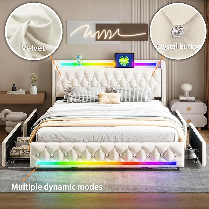 Music Player Full Bed with Bluetooth Speakers, USB&Type C Charging Ports
