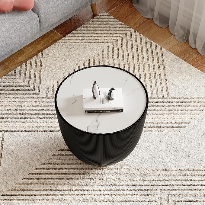 Round Marble Coffee Table Set of 2, 2 Piece White Coffee Table and End Table