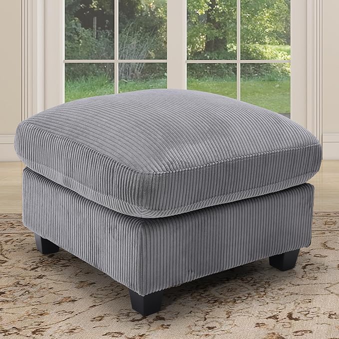 HAOMARKETS Corduroy Sofa Set, Upholstered Ottoman Footrest, Modern Living Room