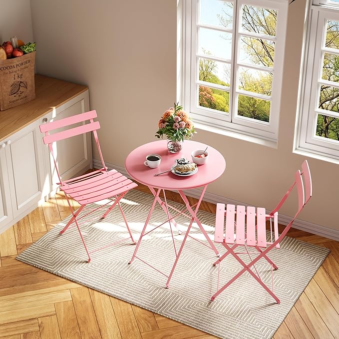 Bistro Table and Chairs Set of 2, 3 Piece Outdoor/Indoor Folding Patio Bistro