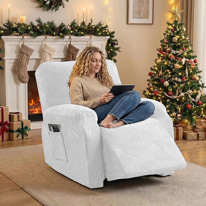 Recliner Chair Covers, 4-Piece Stretch Geometric Strokes Jacquard Reclining
