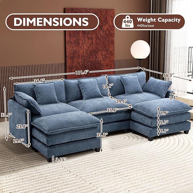 Ihanherry 111.4" U Shaped Modern Sofa Modular Sectional Cloud Couch
