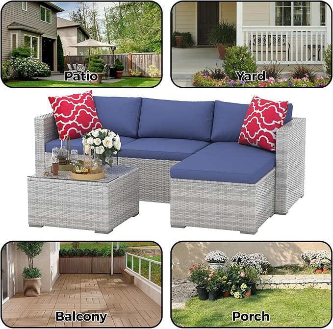 5-Piece L-Shaped Outdoor Patio Furniture Set, PE Wicker Sectional Sofa Set