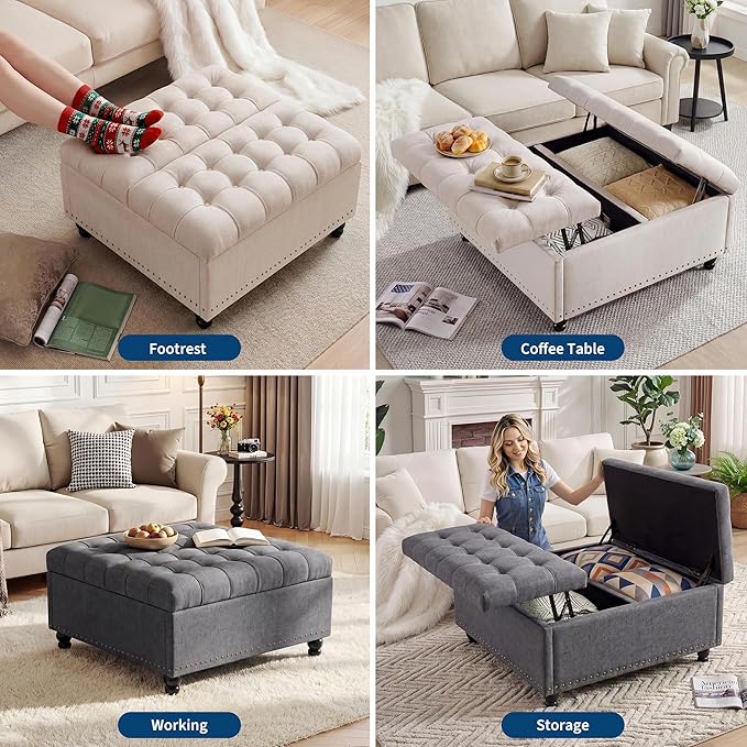 Garvee 36'' Large Square Storage Ottoman, Lift Top Storage Ottoman Coffee Table