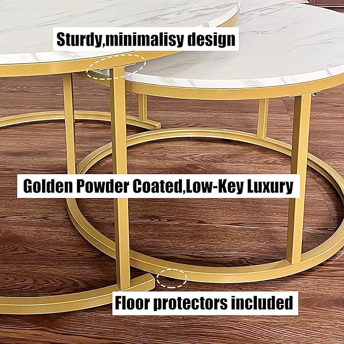 AT-VALY Coffee Table Set of 2 Nesting Tables, Round Sofa Table