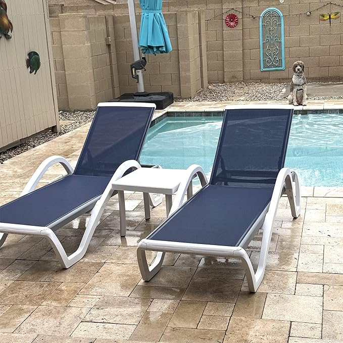 PURPLE LEAF Patio Chaise Lounge Chair Set of 3 Outside Aluminum Plastic