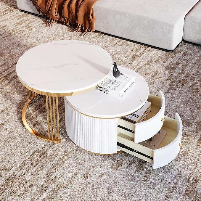 Modern 2 Pieces White Round Nesting Coffee Table