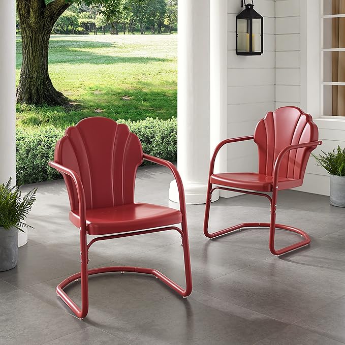 Crosley Furniture Tulip 2-Piece Outdoor Chair Set, Retro Metal Patio Chairs