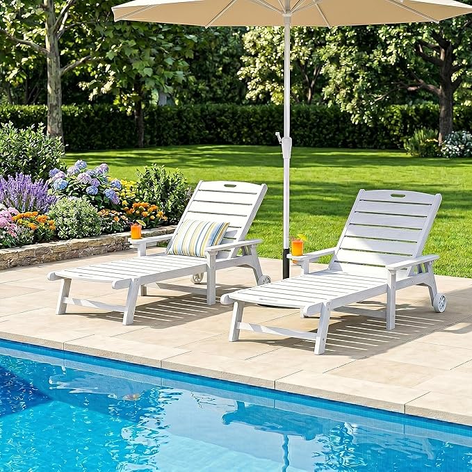 Outdoor Lounge Chair with 5-Position Adjustable, Outside Lounge Chair with Cup