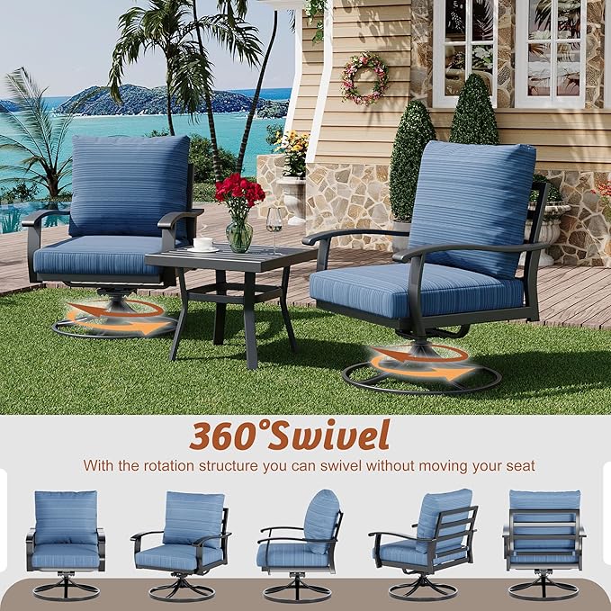 HOMREST Patio Furniture Sets 7 PCS Outdoor Metal Conversation Sets, 360 Degree