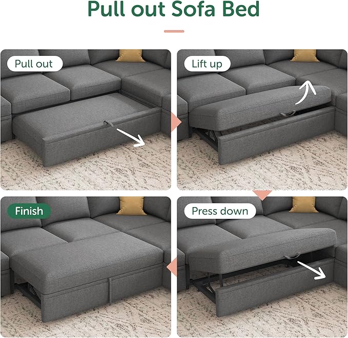HONBAY Modular Sectional Sleeper Sofa Bed, Sectional Couch