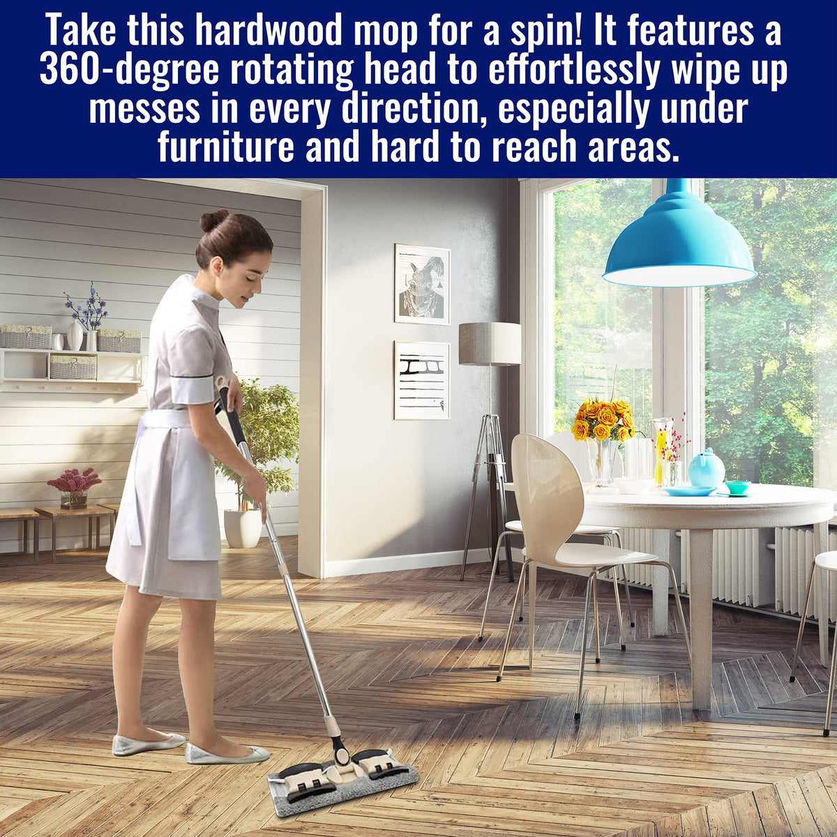 MAYSHINE Microfiber Hardwood Floor Wet and Dry Dust Mop w/ 5 Reusable Pads, 360 Spin Mop System | Use on Wood, Tile, Laminate, Vinyl and More | Flat Mop with 60" Extendable Stainless Steel Handle