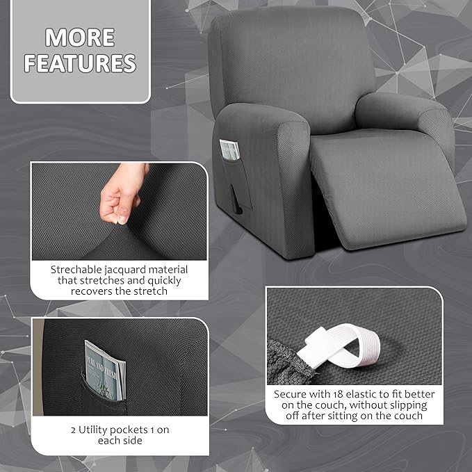 ULTICOR 4-Piece, 1 Seat Recliner Cover, Yarn Dyed Reclining Chair Covers