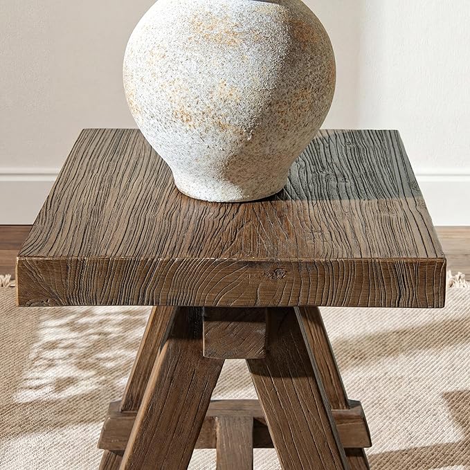 Hawthorne 18" Square Reclaimed Elm Trestle Side Table, Heritage Medium-Dark