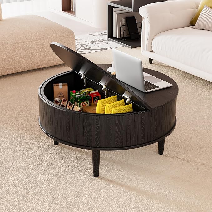 Round Fluted Lift Top Coffee Table