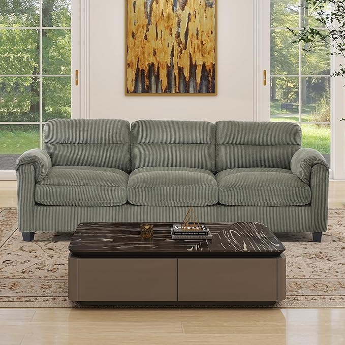 HAOMARKETS Corduroy Sofa Set, Upholstered 3-Seater Couch