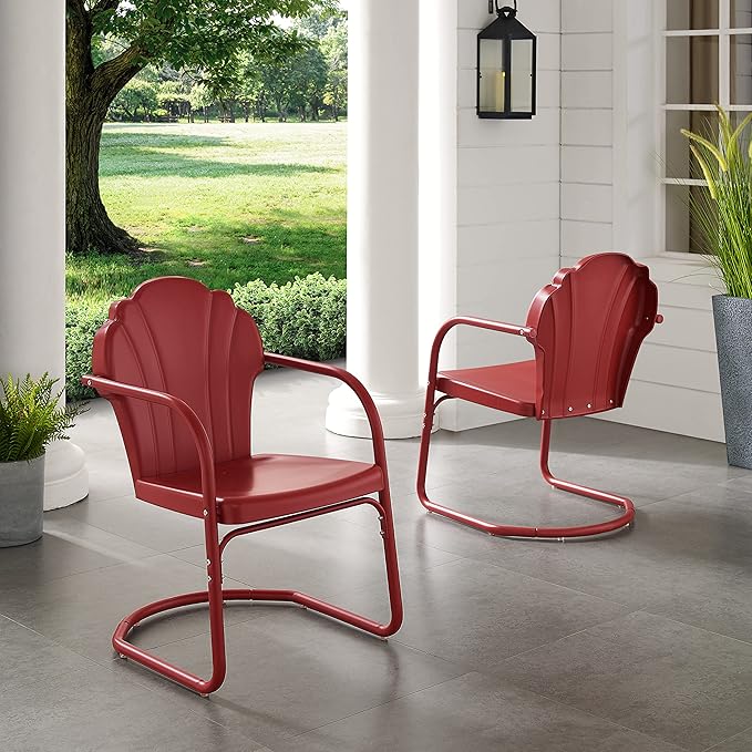 Crosley Furniture Tulip 2-Piece Outdoor Chair Set, Retro Metal Patio Chairs