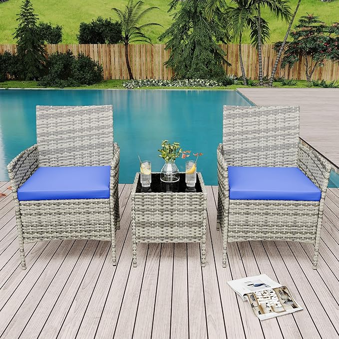 GarveeLife 3-Piece Patio Furniture Set, Rattan Outdoor Furniture