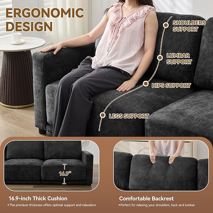 143.8" Modular U Shaped Sofa, Oversized Sectional Cloud Couch, 6 Seater Deep