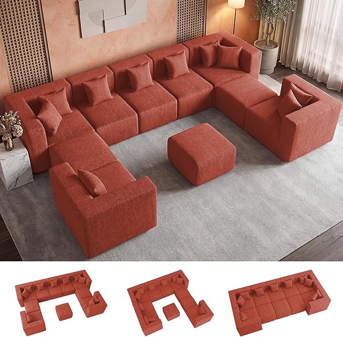 MONVANE Modular Sectional Sofa, Oversized 10 Seat Convertible U Shaped Couch