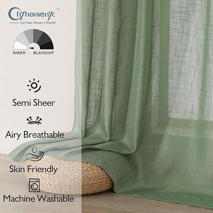 Chyhomenyc Sage Green Semi Sheer Curtains 96 Inches Long 2 Panels