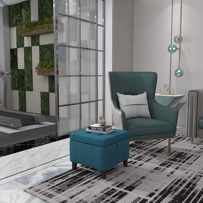 Adeco Square Fabric Storage Ottoman