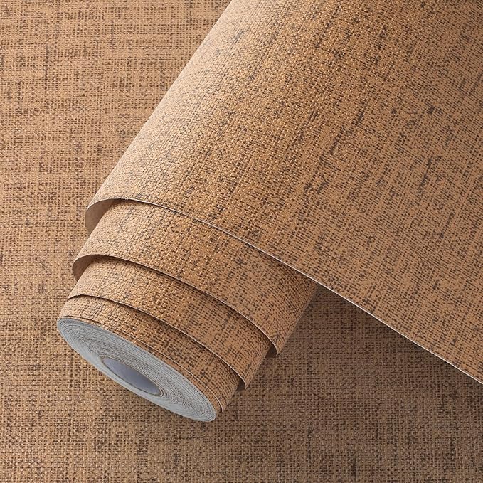 Brown Grasscloth Peel and Stick Wallpaper Textured Contact Paper Removable