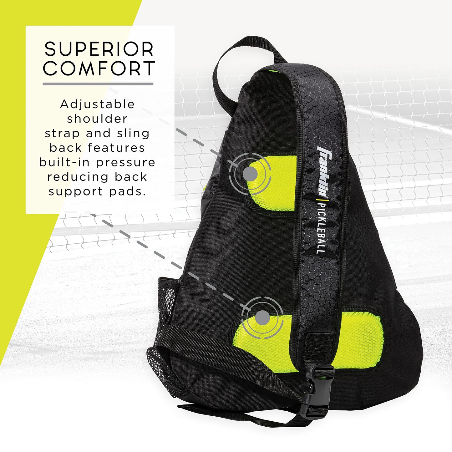 Franklin Sports Pickleball Bags - Pickleball Sling Bag Backpack for Gear + Equipment - Pickleball Bag for Men + Women - Holds Paddles, Pickleballs + Accessories - Black/Optic