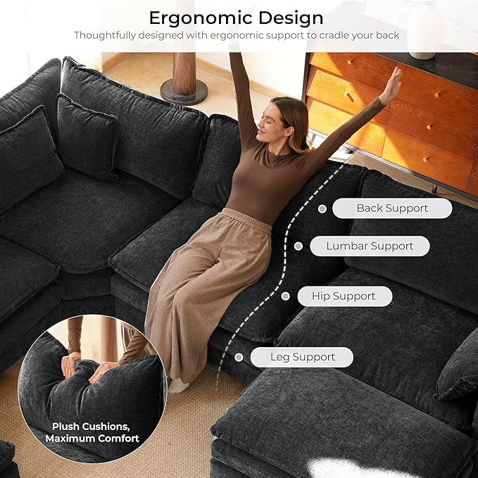 ELUCHANG 150" Oversized V-Shaped Cloud Couch Modular Sectional Sofa