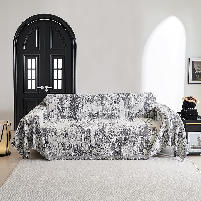 MYSKY HOME Boho Couch Cover for Dogs Washable Deep Grey Abstract Couch Sofa