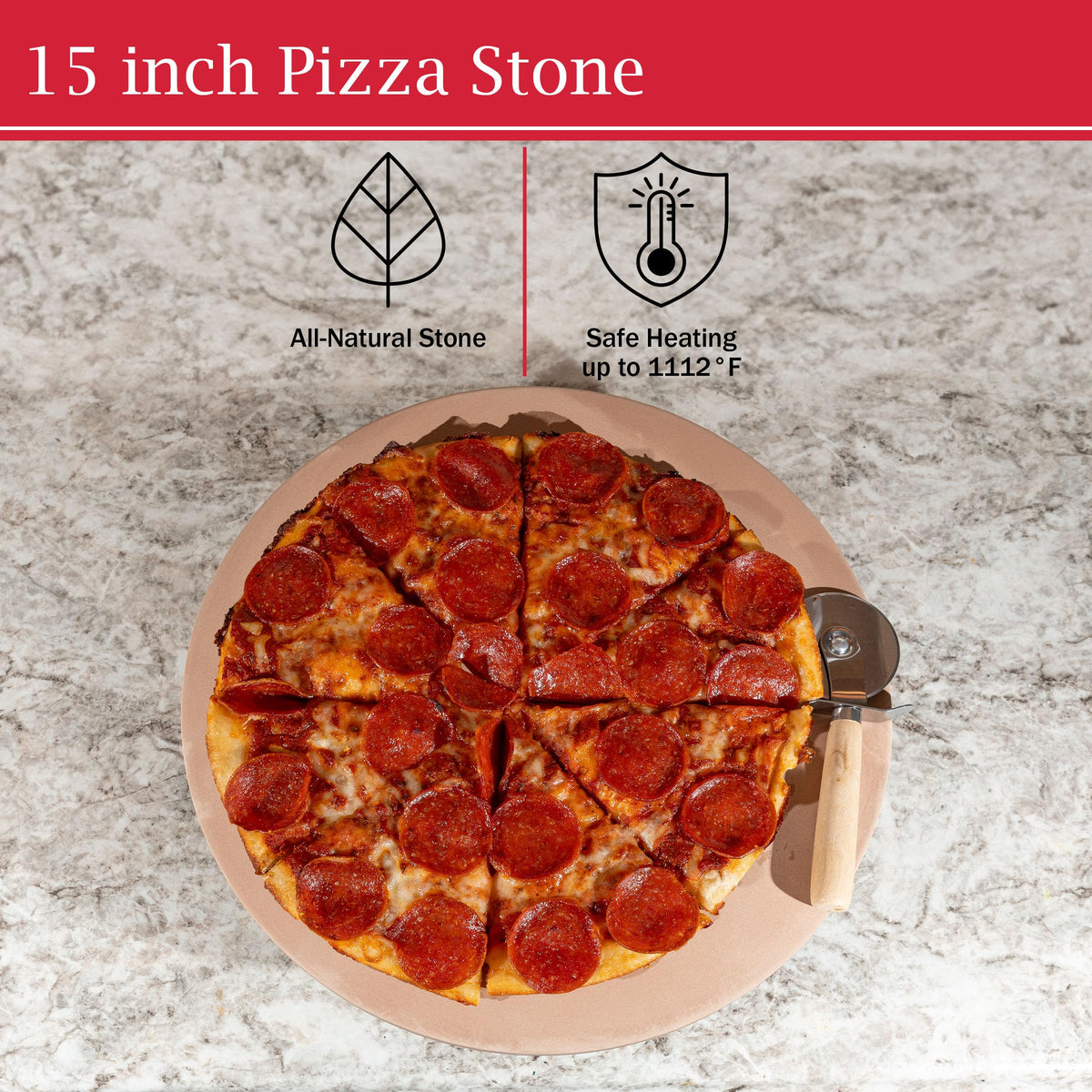 Pizza Stone - 15-Inch Pizza Stone for Oven or Grill with Cutter and Metal Serving Rack/Handles - Oven Accessories by Classic Cuisine