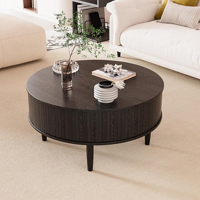 Round Fluted Lift Top Coffee Table