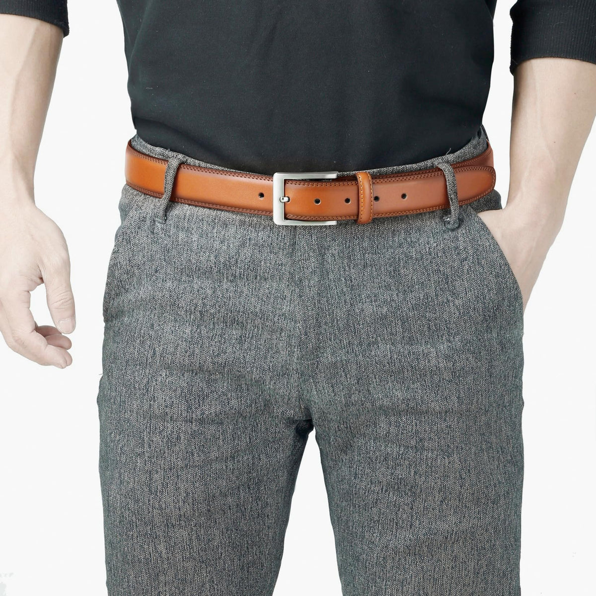 VATAN Men's Leather Dress Belts Handmade Classic Every Day Leather Belt with Prong Buckle for Men Work Business Casual (Tan, 36 (Waist 34))
