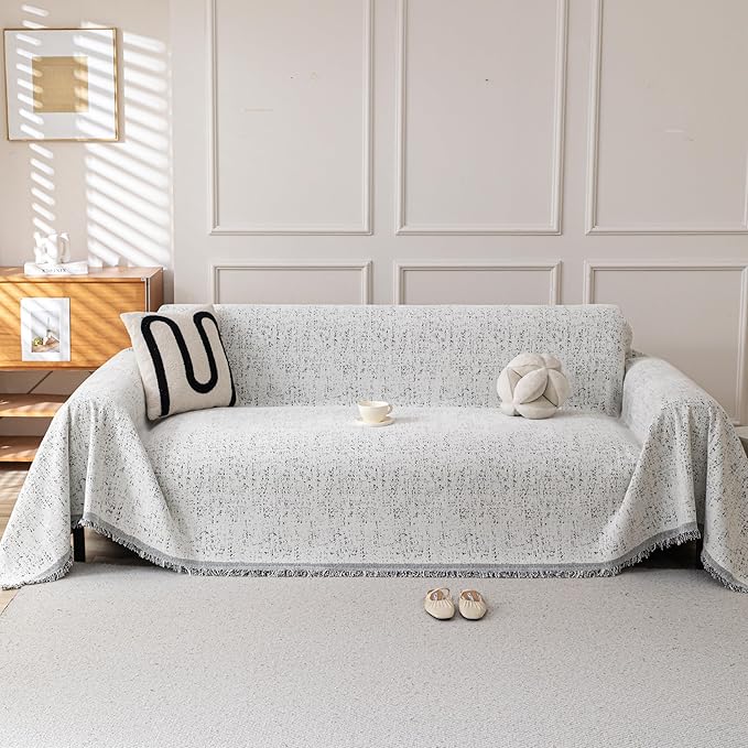 Couch Cover for Dogs, Boho Sofa Covers for 3 Cushion Couch, Chenille Slipcover
