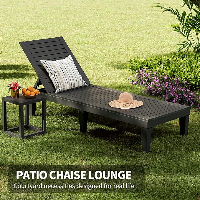 Outdoor Chaise Lounge Chairs Set of 4, 5-Position Adjustable Tanning Lounge