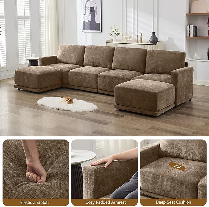 143.8" Modular U Shaped Sofa, Oversized Sectional Cloud Couch, 6 Seater Deep