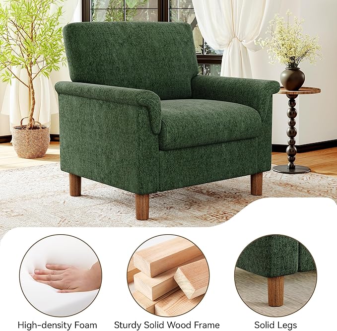Mid Century Modern Accent Chair, Chenille Comfy Living Room Arm Chairs