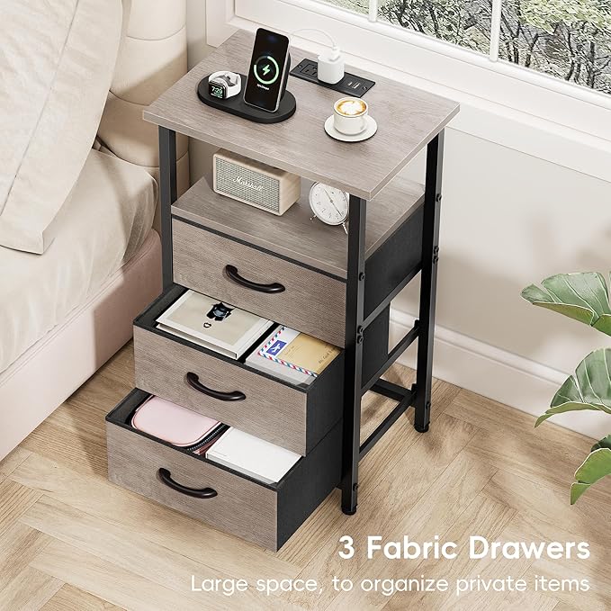 Vagusicc Night Stand with Charging Station, LED Nightstand