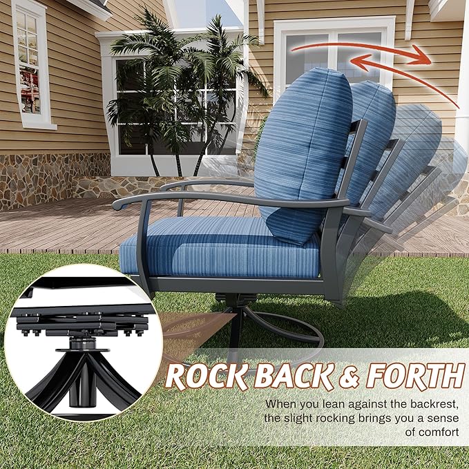 HOMREST Patio Furniture Sets 7 PCS Outdoor Metal Conversation Sets, 360 Degree