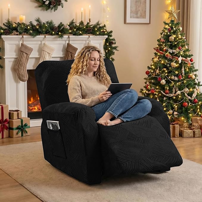 Recliner Chair Covers, 4-Piece Stretch Geometric Strokes Jacquard Reclining