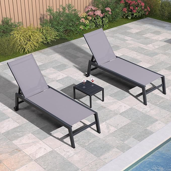 PURPLE LEAF Patio Chaise Lounge Set 4 Pieces Aluminum Outdoor Lounge Chairs