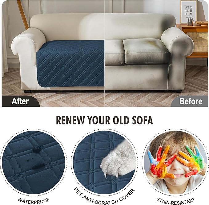 Genina Waterproof Couch Cover, Washable Anti-Slip 86.6 inch Sofa Covers