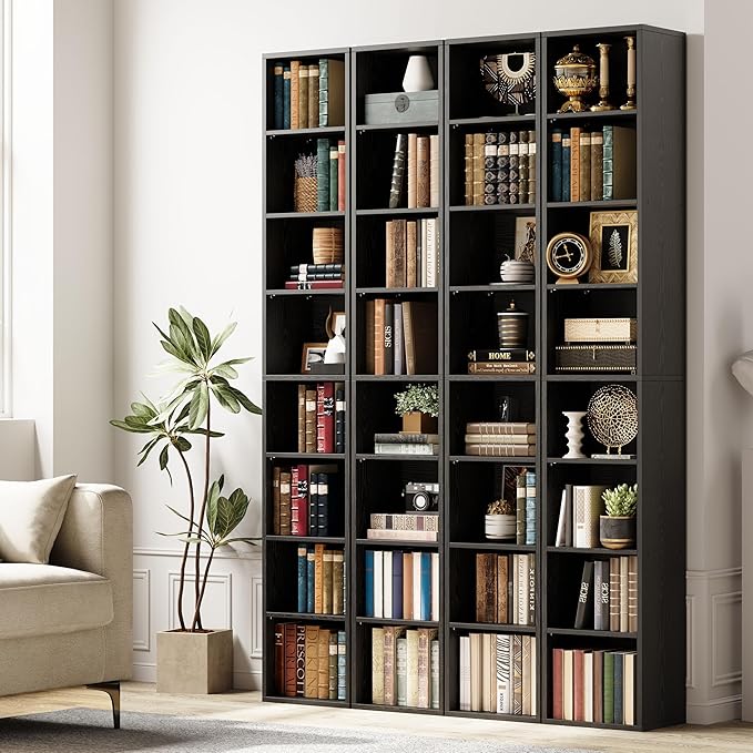IRONCK Tall Narrow Bookshelf 8 Tiers 71in Set of 2, Compact Corner Bookcase