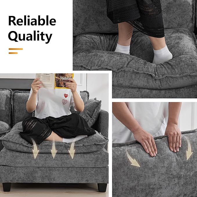 113'' V Shaped Cloud Sectional Sofa, Oversized Deep Seat Couches