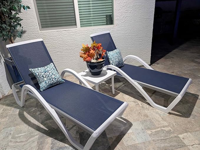 PURPLE LEAF Patio Chaise Lounge Chair Set of 3 Outside Aluminum Plastic
