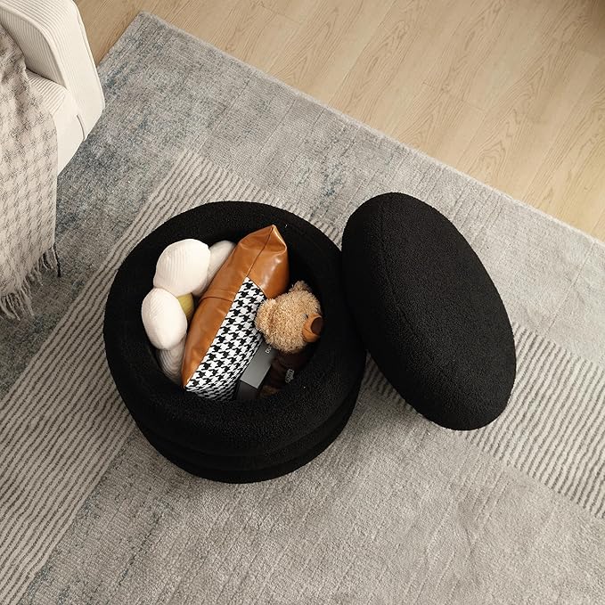 Flouki 19.5" Storage Ottoman Round, Vanity Stools