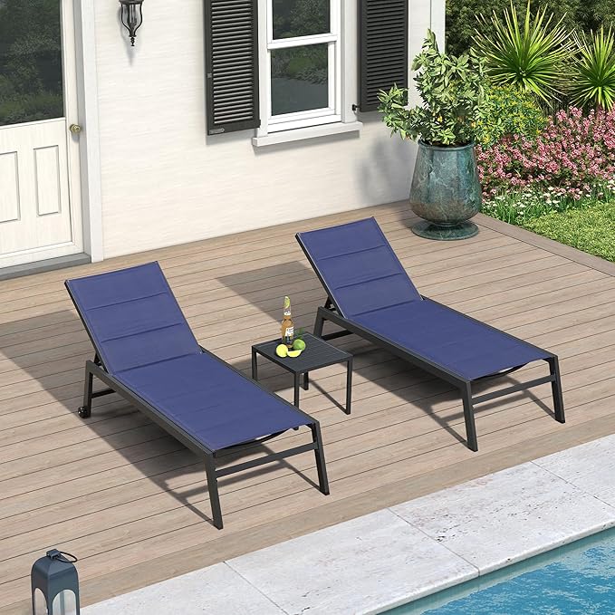 PURPLE LEAF Extra Large Outdoor Chaise Lounge 2 Pieces Aluminum Patio Lounge