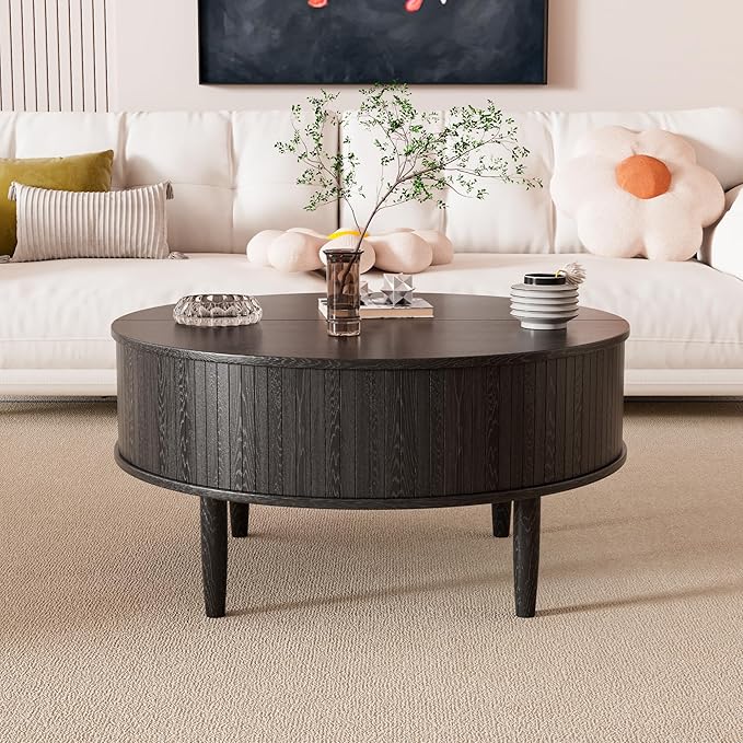 Round Fluted Lift Top Coffee Table