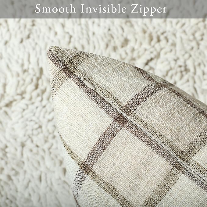 Stellhome Pack of 2 Faux Linen Buffalo Check Throw Pillow Covers, Farmhouse