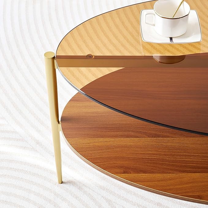 LumFurn Oval Glass Coffee Table, Mid-Century Modern Design, L43 x W22 x H17 inch